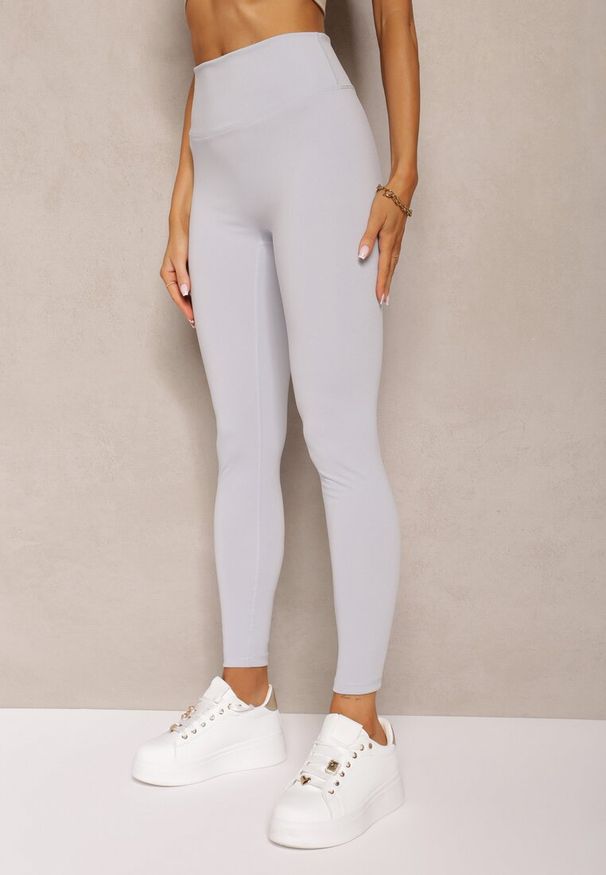 Renee - Jasnoniebieskie Sportowe Legginsy High Waist Quarefia. Stan: podwyższony. Kolor: niebieski. Materiał: dzianina, materiał. Długość: długie. Styl: sportowy