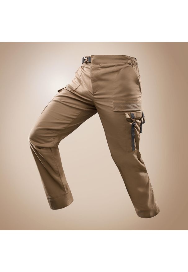 FORCLAZ - Spodnie trekkingowe męskie Forclaz DESERT 500. Kolor: brązowy. Materiał: bawełna, poliester, elastan, poliamid, materiał
