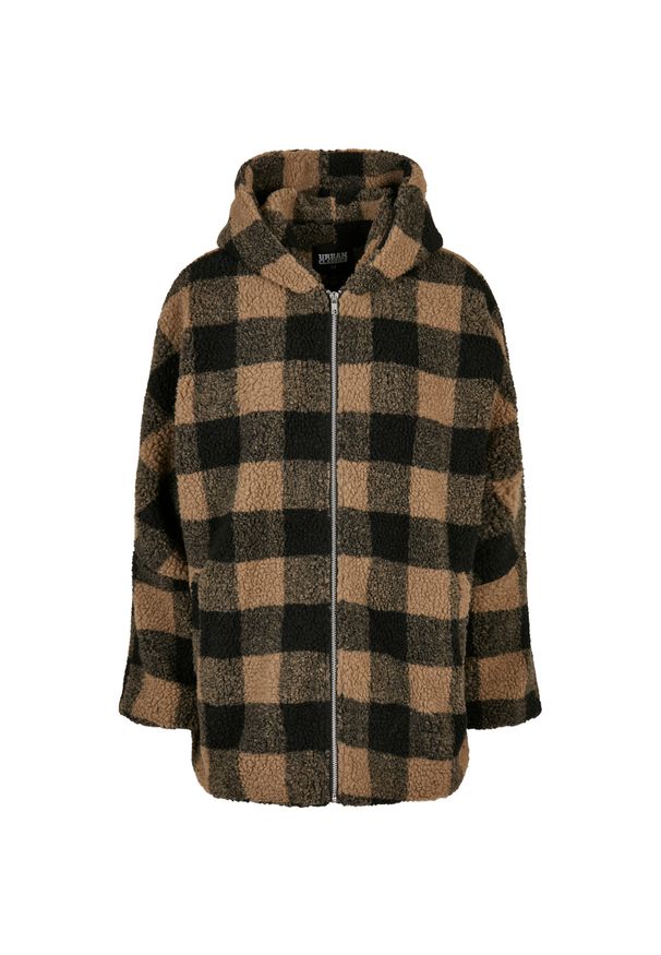 Damski polar w dużym rozmiarze Urban Classics hooded oversized check sherpa. Kolor: czarny, beżowy, wielokolorowy. Materiał: polar