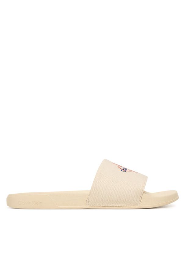 Calvin Klein Klapki Ess Slide Cv HW0HW02958 Beżowy. Kolor: beżowy. Materiał: materiał