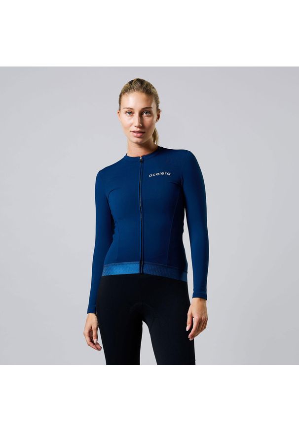 ACELERA - Damska kurtka kolarska Thermo Fleece z długim rękawem. Kolor: niebieski. Materiał: polar. Długość rękawa: długi rękaw. Długość: długie. Sport: kolarstwo