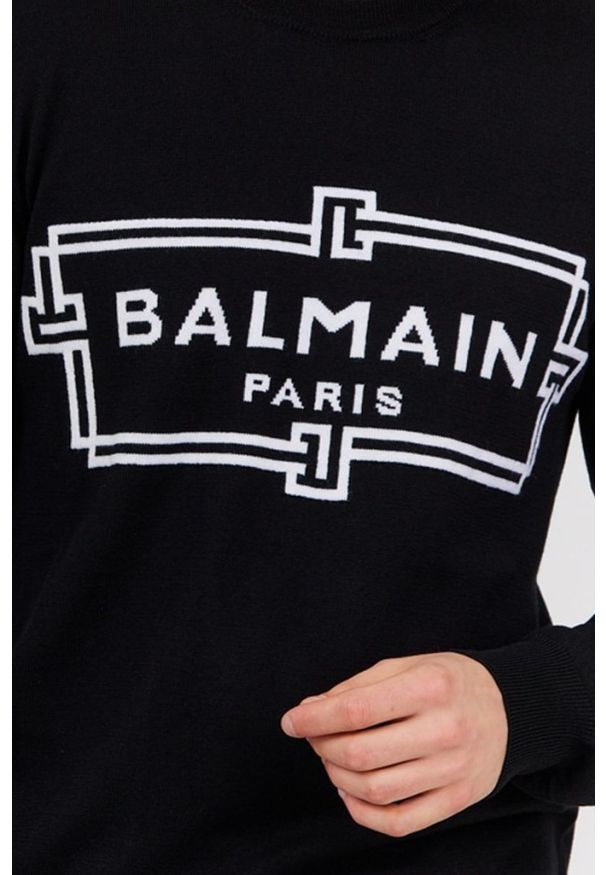 Balmain - BALMAIN Czarny sweter męski z wełny merino, Rozmiar M. Kolor: czarny. Materiał: wełna