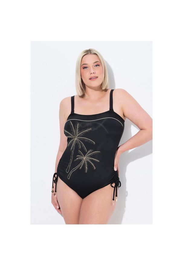 ULLA POPKEN - Damski Strój kąpielowy uniwersalny miękkie miseczki odpinane ramiączka. Kolekcja: plus size. Kolor: żółty, wielokolorowy, czarny. Materiał: poliamid, materiał, elastan