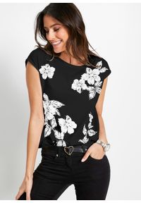bonprix - Shirt z kwiatowym nadrukiem. Kolor: czarny. Wzór: kwiaty, nadruk