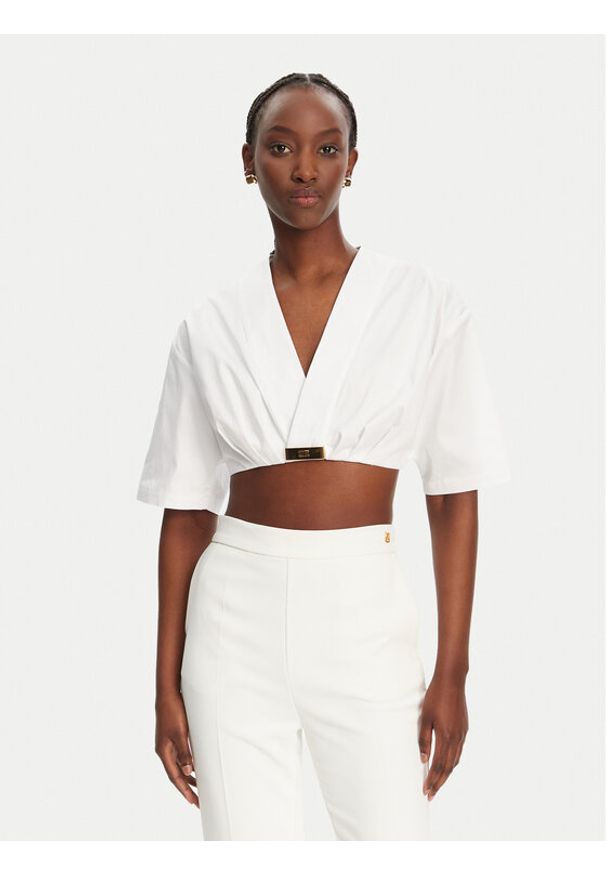 Elisabetta Franchi Bluzka CA12452E2 100 Biały Regular Fit. Kolor: biały. Materiał: wiskoza