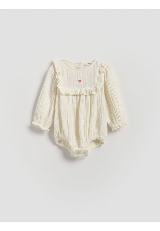 Reserved - Muślinowe body z falbanką - złamana biel. Materiał: bawełna