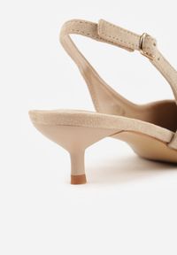 Renee - Ciemnobeżowe Sandały Slingback na Szpilce Kaczuszce Vetilia. Okazja: na co dzień. Zapięcie: sprzączka. Kolor: beżowy. Materiał: jeans. Sezon: wiosna. Obcas: na szpilce. Styl: casual, elegancki, klasyczny #6