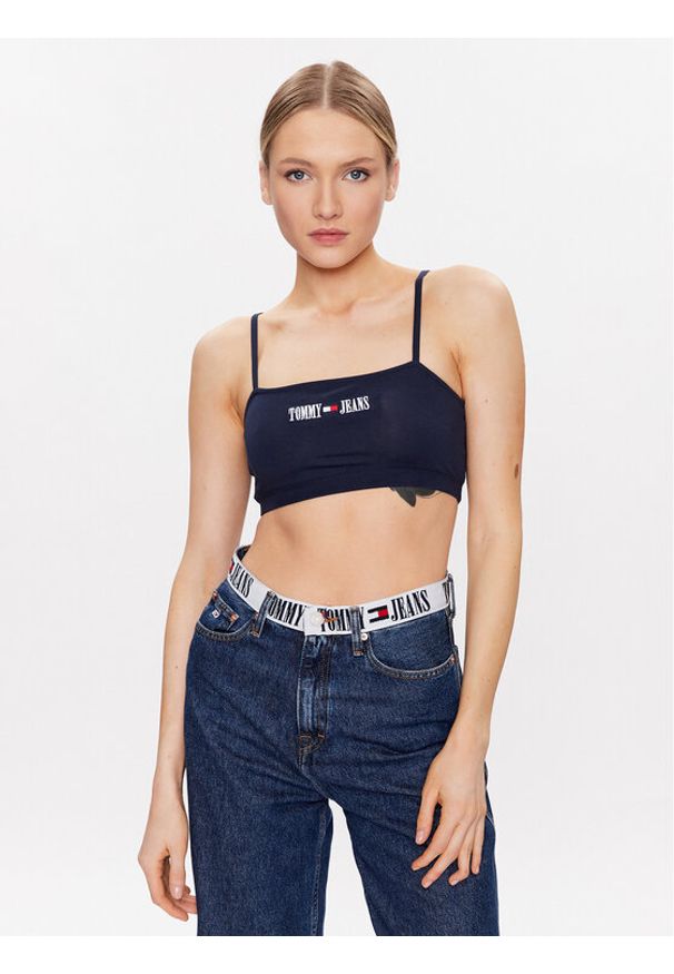 Tommy Jeans Top DW0DW15458 Granatowy Cropped Fit. Kolor: niebieski. Materiał: bawełna