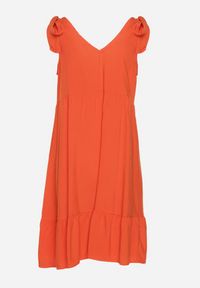 Born2be - Pomarańczowa Sukienka na Wiązanych Ramiączkach o Rozkloszowanym Kroju z Trójkątnym Dekoltem Tiamaty. Kolor: pomarańczowy. Długość rękawa: na ramiączkach. Sezon: lato. Styl: elegancki #5
