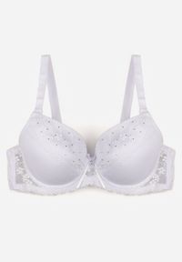 Born2be - Biały Biustonosz Ozdobiony Cyrkoniami i Koronką Corraella. Kolor: biały. Materiał: koronka. Wzór: koronka, aplikacja #4