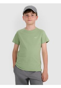 4f - 4F T-shirt oversize gładki chłopięcy - turkusowy 140 (9-10 lat). Okazja: na co dzień. Kolor: turkusowy. Materiał: jersey, bawełna, dzianina. Długość rękawa: krótki rękaw. Długość: krótkie. Wzór: gładki. Sezon: lato. Styl: casual, klasyczny, sportowy #1