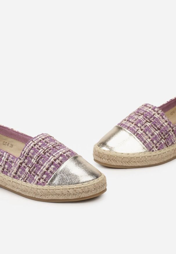 Born2be - Fioletowe Espadryle z Tweedową Cholewką i Plecioną Podeszwą Erodiana. Kolor: fioletowy. Szerokość cholewki: normalna. Sezon: lato