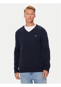 Tommy Jeans Sweter Essential DM0DM19429 Granatowy Slim Fit. Kolor: niebieski. Materiał: bawełna