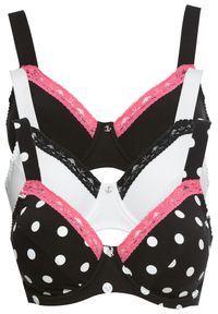 bonprix - Biustonosz (3 szt.), bawełna organiczna. Kolor: czarny. Materiał: bawełna. Rodzaj stanika: wyściełane miseczki, różne sposoby noszenia #1