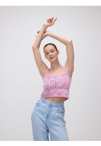 Reserved - Dzianinowy top na ramiączkach - różowy. Kolor: różowy. Materiał: dzianina. Długość rękawa: na ramiączkach