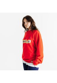 Bluza sportowa oversize unisex Decathlon AFLF czerwona. Kolor: pomarańczowy, czerwony. Materiał: elastan, tkanina, bawełna, materiał, poliester, prążkowany. Sport: fitness