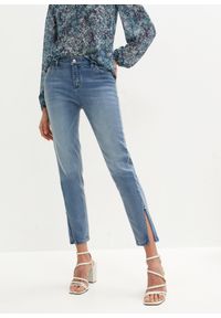 bonprix - Dżinsy SKINNY z aplikacją. Kolor: niebieski. Wzór: aplikacja. Styl: elegancki