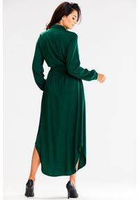 Awama - Długa sukienka koszulowa z asymetrycznym dołem zielona. Kolor: zielony. Typ sukienki: koszulowe, asymetryczne. Długość: maxi