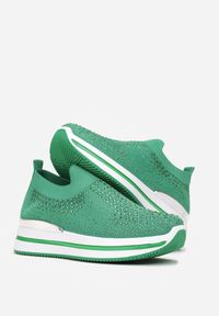 Born2be - Zielone Buty Sportowe Artemika. Okazja: na co dzień. Nosek buta: okrągły. Kolor: zielony. Materiał: materiał. Szerokość cholewki: normalna. Wzór: aplikacja #3