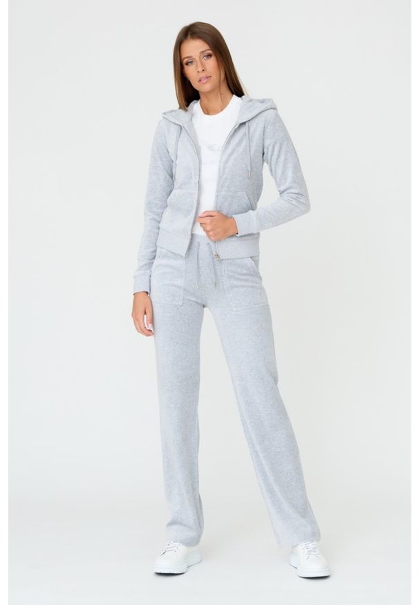 Juicy Couture - JUICY COUTURE Szara damska bluza Robertson, Rozmiar L. Kolor: szary. Materiał: poliester, bawełna. Wzór: haft. Styl: elegancki