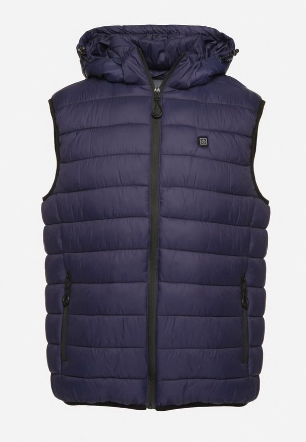 Born2be - Niebieska Kamizelka z Pikowanym Wzorem i Odpinanym Kapturem Podgrzewana przez USB Rinnelia. Okazja: na co dzień. Kolor: niebieski. Materiał: jeans, sztruks. Styl: casual
