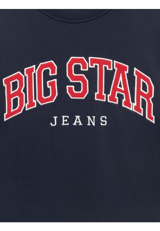 Big-Star - Bluza damska z logo BIG STAR granatowa Rubena 403. Okazja: na co dzień. Kolor: niebieski. Materiał: tkanina, denim, dzianina, materiał. Długość rękawa: długi rękaw. Długość: długie. Wzór: aplikacja. Styl: casual, klasyczny, sportowy