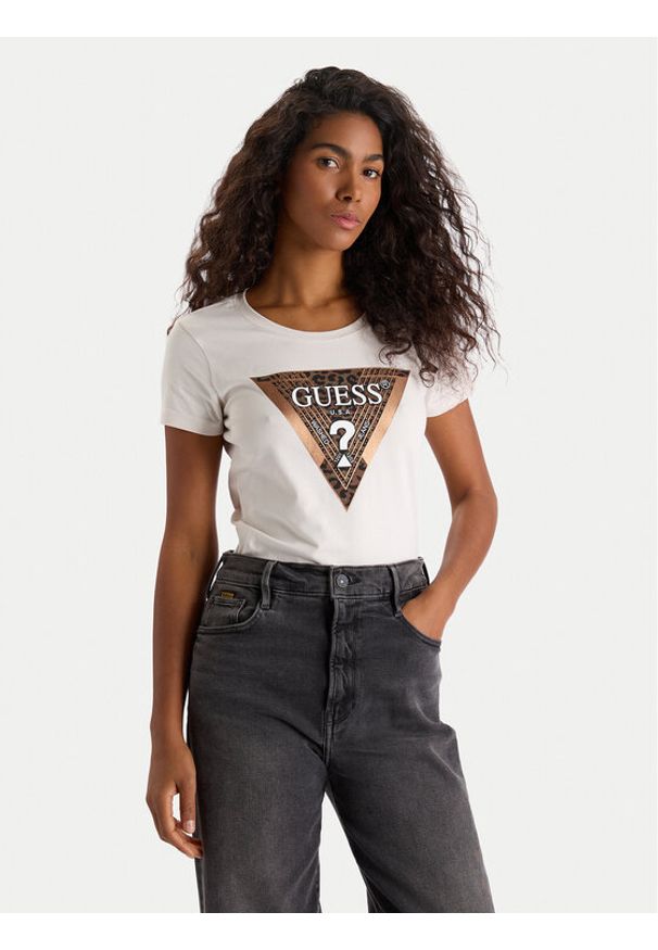 Guess T-Shirt W5BI28 J1314 Biały Slim Fit. Kolor: biały. Materiał: bawełna