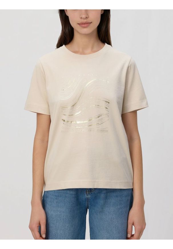 Reserved - T-shirt z nadrukiem - beżowy. Kolor: beżowy. Materiał: bawełna. Wzór: nadruk