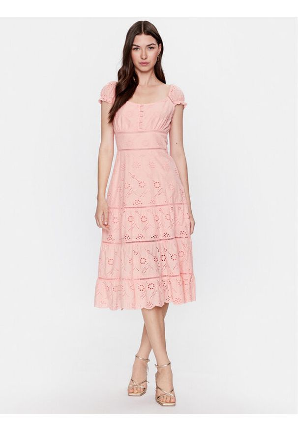 Guess Sukienka codzienna Skyler W3GK95 WFG40 Różowy Regular Fit. Okazja: na co dzień. Kolor: różowy. Materiał: bawełna. Typ sukienki: proste. Styl: casual