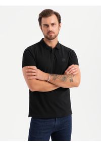 Ombre Clothing - Komplet męskich bawełnianych t-shirtów polo BASIC – czarny/granatowy/biały V1 OM-POBS-0133 - XXL. Typ kołnierza: polo. Kolor: biały. Materiał: bawełna. Wzór: haft. Styl: sportowy, klasyczny #5