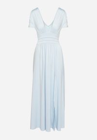 Born2be - Niebieska Rozkloszowana Sukienka Maxi z Głębokim Dekoltem z Rozcięciem Wyla. Kolor: niebieski. Długość rękawa: krótki rękaw. Sezon: wiosna, lato. Długość: maxi #5