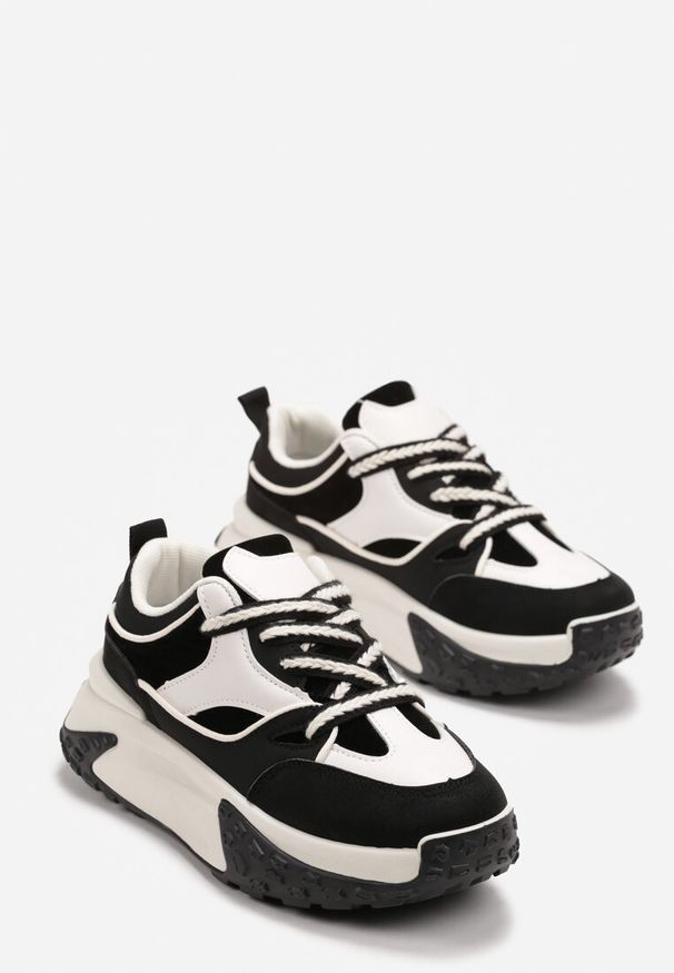 Renee - Czarne Sneakersy z Plecionymi Sznurówkami Georhita. Nosek buta: okrągły. Zapięcie: sznurówki. Kolor: czarny. Materiał: nubuk, materiał, syntetyk. Obcas: na obcasie. Wysokość obcasa: niski