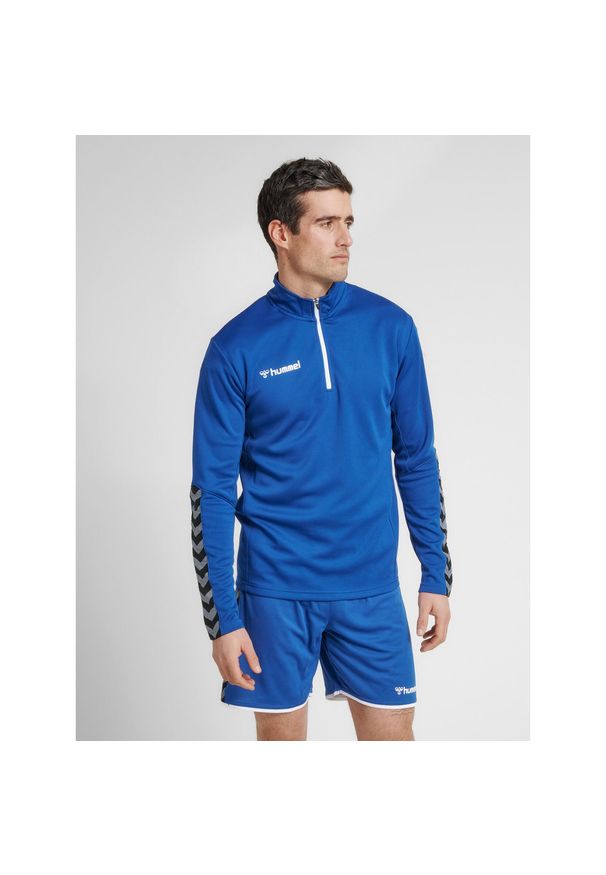 Bluza Hummel demi-zip hmlAUTHENTIC. Kolor: niebieski. Materiał: materiał. Sport: fitness, piłka nożna