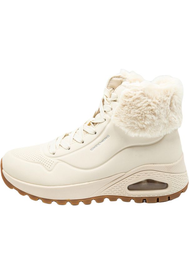 skechers - Buty do chodzenia damskie Skechers Uno Rugged Fall Air. Wysokość cholewki: za kostkę. Zapięcie: sznurówki. Kolor: beżowy. Materiał: syntetyk, materiał. Szerokość cholewki: normalna. Model: Skechers Sport. Sport: turystyka piesza