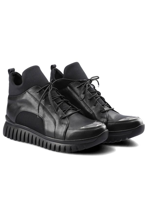 Czarne Sneakersy Damskie Artiker Wygodne Półbuty. Kolor: czarny. Materiał: materiał, skóra. Szerokość cholewki: normalna. Obcas: na platformie. Styl: sportowy