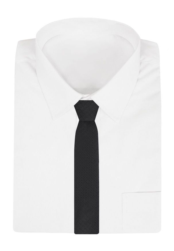 Krawat Męski - Angelo di Monti - Czarny z Delikatną Fakturą Tkaniny. Kolor: czarny. Materiał: tkanina. Styl: elegancki, wizytowy