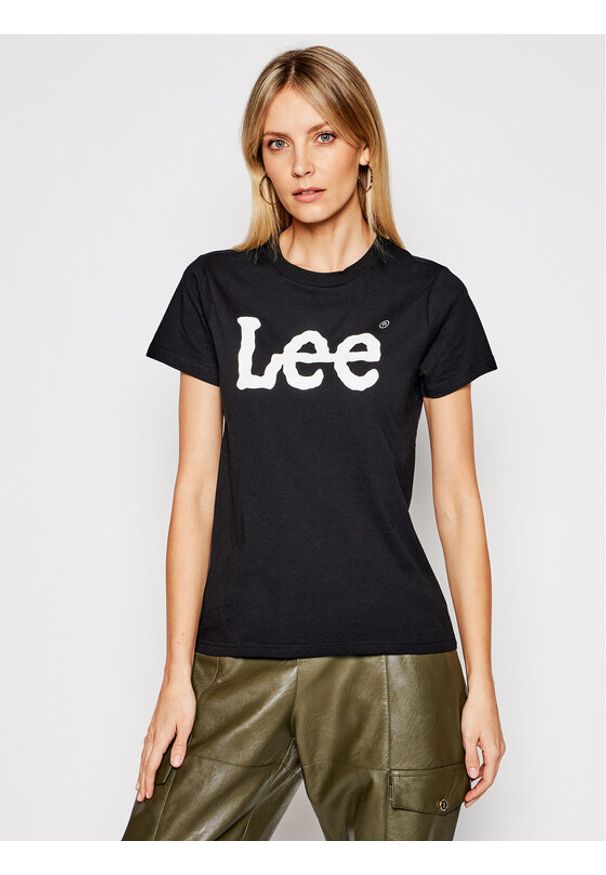 Lee T-Shirt Logo Tee L42UER01 Czarny Regular Fit. Kolor: czarny. Materiał: bawełna