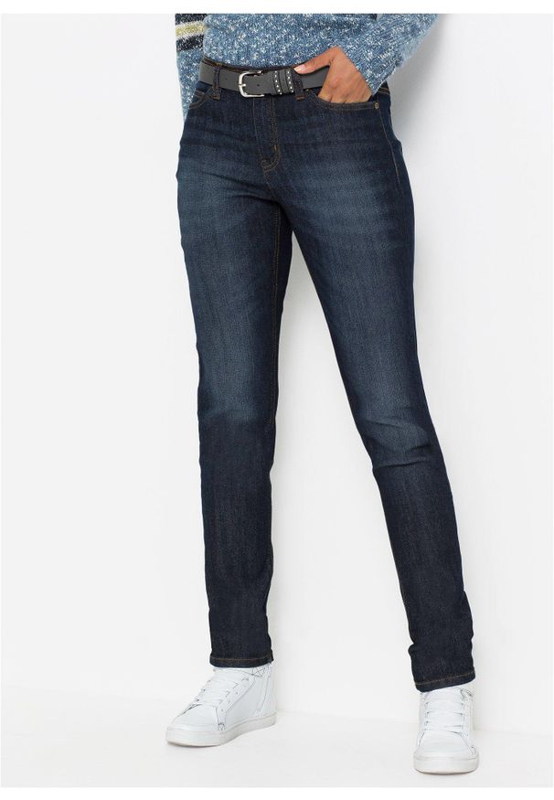 bonprix - Dżinsy o kroju mom, mid waist, z wygodnym stretchem. Okazja: na co dzień. Kolor: niebieski. Styl: casual