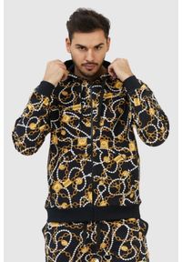 MOSCHINO Rozpinana bluza męska w złote łańcuchy, Rozmiar XL. Typ kołnierza: kaptur. Kolor: czarny. Materiał: prążkowany