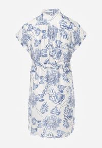 Born2be - Niebieska Wiskozowa Sukienka Koszulowa z Paskiem w Talii w Kwiatowy Wzór Olivis. Kolekcja: plus size. Kolor: niebieski. Materiał: wiskoza. Wzór: kwiaty. Typ sukienki: koszulowe. Styl: elegancki #7