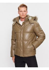 Guess Kurtka puchowa M3BL23 WFOZ0 Khaki Regular Fit. Kolor: brązowy. Materiał: puch, skóra