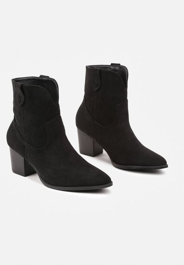 Renee - Czarne Botki Vices w Stylu Kowbojek na Słupku Velfedi. Okazja: na co dzień. Kolor: czarny. Materiał: jeans. Sezon: zima, jesień. Obcas: na słupku. Styl: casual