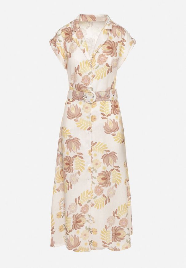 Born2be - Żółta Sukienka z Wiskozą o Koszulowym Kroju z Paskiem z Klamrą Nitasiela. Okazja: na co dzień. Typ kołnierza: dekolt w kształcie V. Kolor: żółty. Materiał: wiskoza. Długość rękawa: krótki rękaw. Typ sukienki: koszulowe. Styl: casual, klasyczny