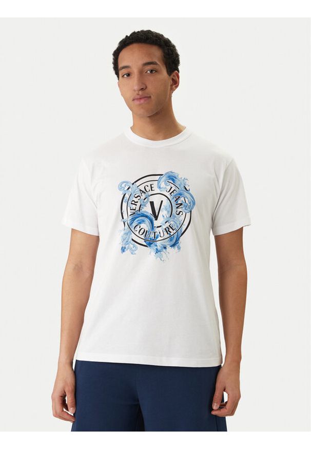 Versace Jeans Couture T-Shirt 80GAHE01 CJ00E Biały Regular Fit. Kolor: biały. Materiał: bawełna