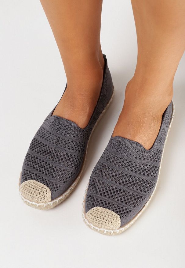 Born2be - Szare Espadryle z Ażurowej Siateczki Ozdobione Plecionką Lanivesa. Okazja: na spacer. Kolor: szary. Materiał: materiał. Wzór: aplikacja, ażurowy. Sezon: lato, wiosna