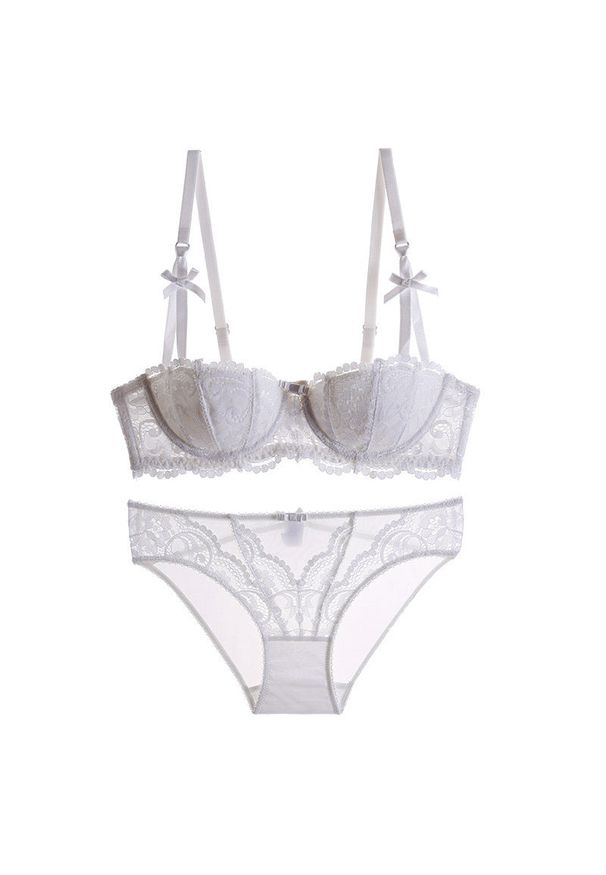 Intica - Biustonosz push-up z koronką i majtki komplet bielizny Dujka. Kolor: biały. Materiał: koronka. Wzór: koronka