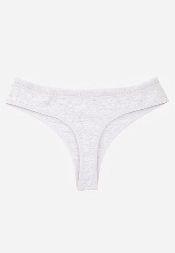 Born2be - Szare Majtki Stringi z Bawełną Ozdobione Koronką Thelanthe. Kolor: szary. Materiał: bawełna, koronka. Wzór: aplikacja, koronka