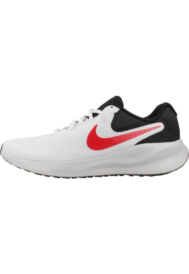 Buty do biegania męskie Nike Revolution 7. Zapięcie: sznurówki. Kolor: szary, biały, wielokolorowy. Materiał: syntetyk, tkanina, materiał. Szerokość cholewki: normalna. Model: Nike Revolution. Sport: bieganie
