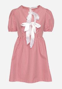 Born2be - Czerwona Rozkloszowana Sukienka w Kratkę Vichy w Stylu Retro z Wiązaniem Telionea. Okazja: na co dzień. Kolor: czerwony. Wzór: kratka. Typ sukienki: rozkloszowane. Styl: retro #6