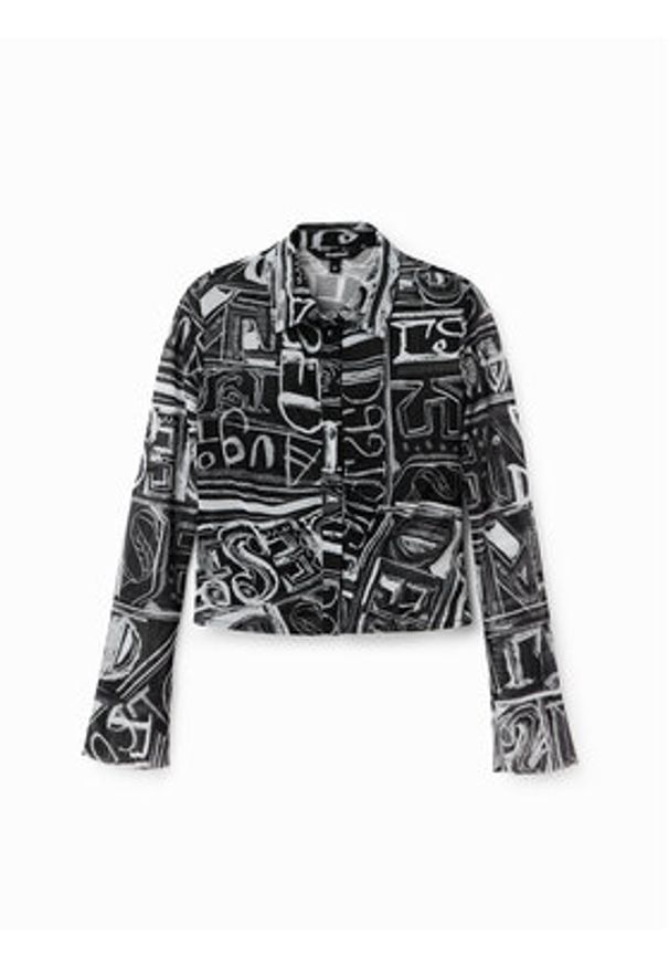 Desigual Koszula Lettering 23SWTKBZ Czarny Slim Fit. Kolor: czarny. Materiał: syntetyk